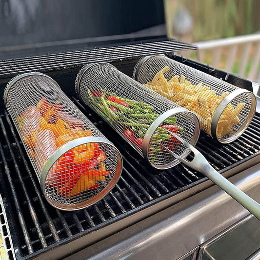 Rolling Grilling Basket Metal BBQ Barbecue